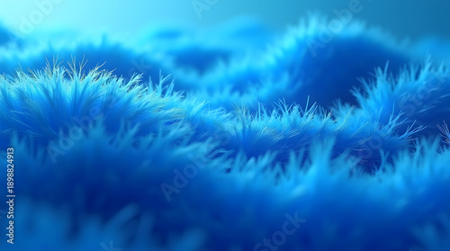 Vibrant blue abstract landscape with fluffy textures, creating a serene and calming atmosphere.