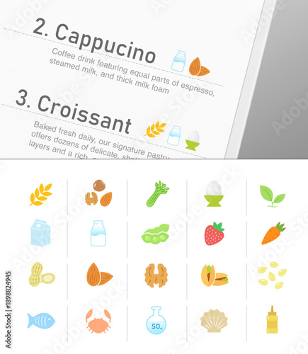 Food allergens set icon. Icons designed to represent the major food allergens clearly and effectively. The outline icons are well scalable and editable, good for different backgrounds. EPS10.
