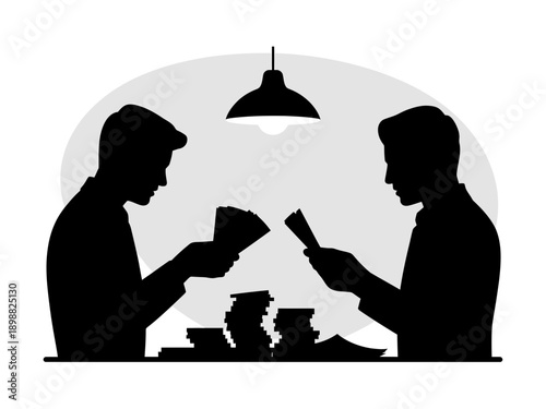 Two silhouettes enjoying a meal together at a cozy dining table isolated on white background, Vector, illustration