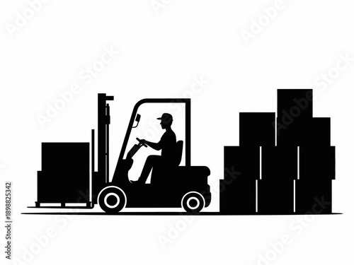 A forklift operator maneuvering heavy cargo in a warehouse setting. isolated on white background, Vector, illustration