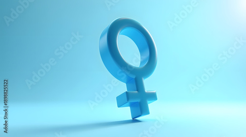 A vibrant blue female gender symbol stands prominently against a light blue background, symbolizing femininity and empowerment.