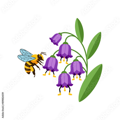 Bee Collecting Nectar from Purple Flowers