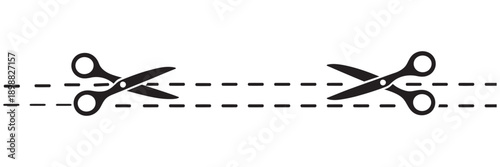 Scissors with cut line vector, dashed and dotted, cut here sign, scissor icon, paper craft, transparent background, vector graphic, UI, web, digital design