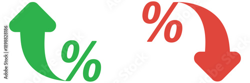 Percent arrow icon set, curved arrows, percent symbols, economic growth, increase and decrease, finance vector illustration, business infographic, digital graphics, marketing, UI design