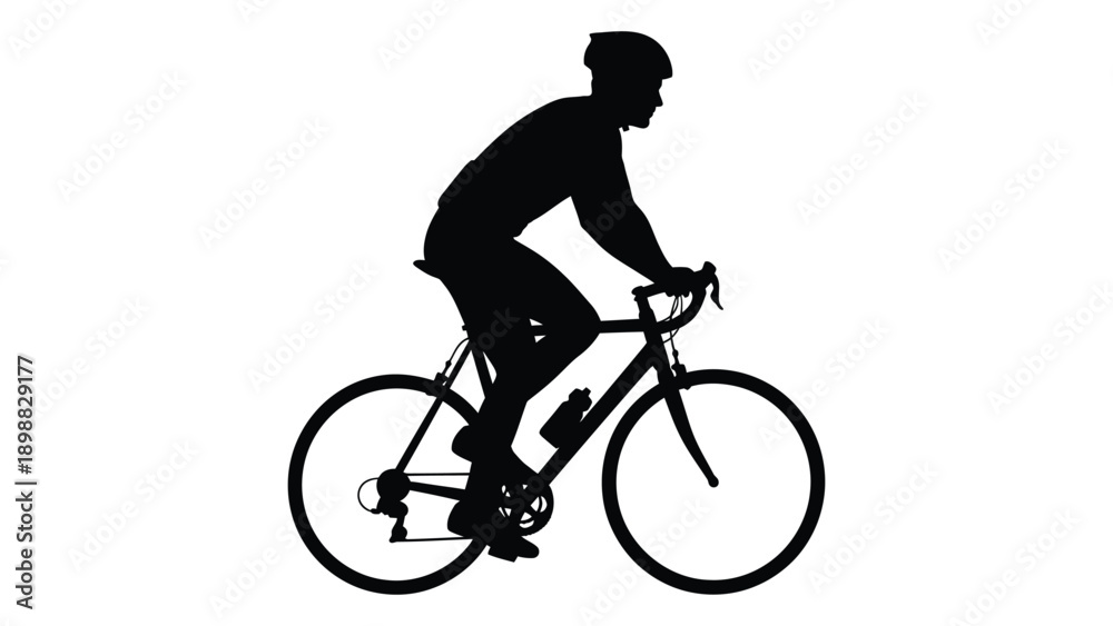 Obraz premium Silhouette of a cyclist riding a road bike against a white background