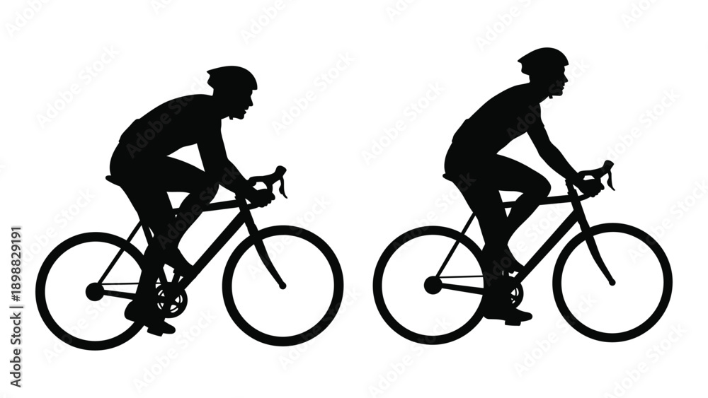 Obraz premium Two cyclists in silhouette ride bicycles side by side showcasing a sporty activity