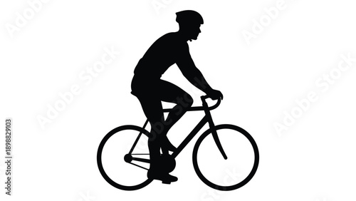 Silhouette of a cyclist riding a bicycle depicted in a simple black outline