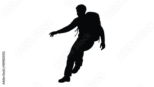 Silhouette of a person possibly hiking or running depicted in a stark black shape