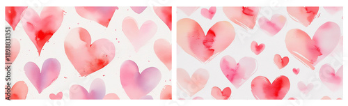 Watercolor Pink Hearts Set on Transparent Background for Valentine’s Day Cards, Romantic Designs, Wedding Invitations, Stickers and Love-Themed Illustrations.