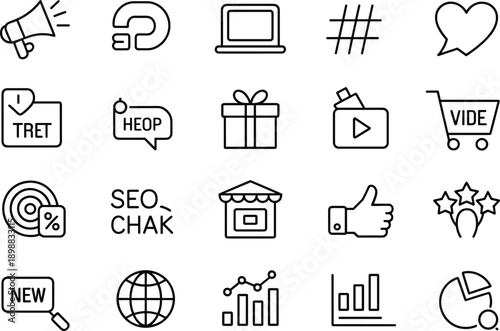 Social media marketing icon set for digital business strategy and promotion