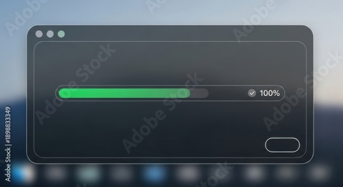 Computer interface showing progress bar reaching 100 percent completion