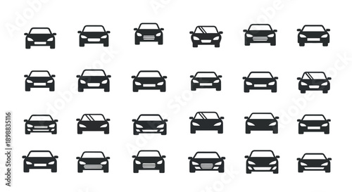 Various car icons show front view transportation options.