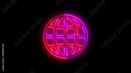 Wallpaper Mural red and pink Glowing Neon Earth Globe icon animation . neon global texture icon isolated .World map glowing neon sign.4k video Torontodigital.ca
