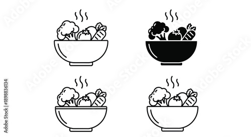 Hot vegetable bowl icons show steam rising above food.
