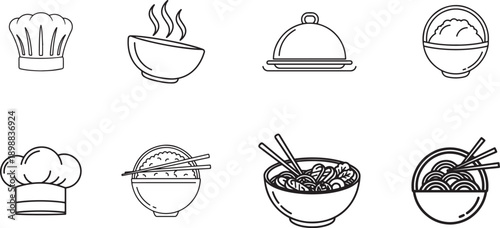 Minimalist food icons set with cooking utensils and dishes Vector