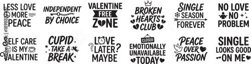 Anti Valentine Quotes Hand Lettered Typography SVG Set With Single Life Sayings