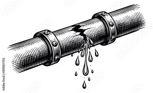 Hand drawn illustration of a pipe depicting dripping water for plumbing issues