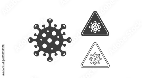 Virus structure and hazard warning signs display.