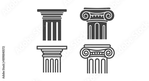 Classical column capitals depict ancient architecture.