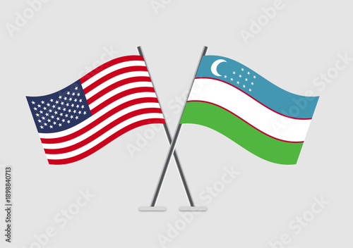 United States and Uzbekistan vector flags in mutual support illustration