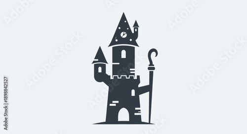 Stylized castle illustration on white background