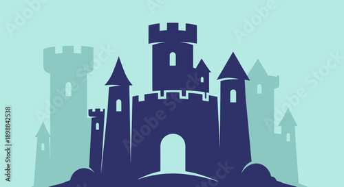 Stylized castle silhouette on abstract background