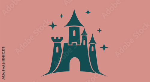 Stylized castle silhouette on pink background