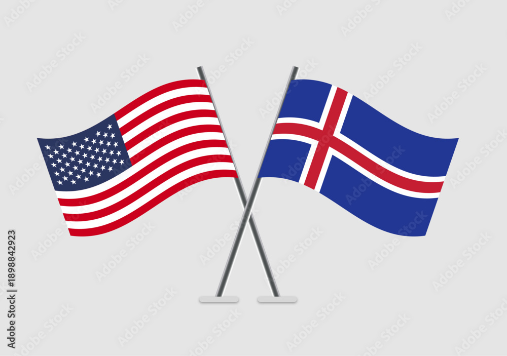 Fototapeta premium United States and Iceland vector flags in stylized display for diplomacy