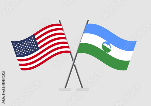 United States and Kabardino-Balkaria vector flags crossed for cultural themes