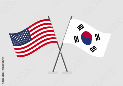 Fotografía United States and South Korea vector flags on display for event design