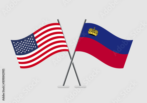 United States and Liechtenstein vector flags in patriotic flat graphic style