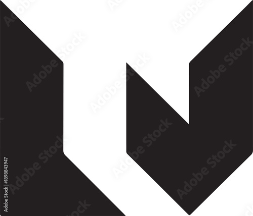 White and black geometric shape with sharp angles and a hollow center