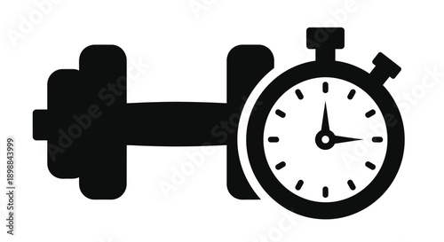 Fitness icon combining a dumbbell and stopwatch representing timed workouts