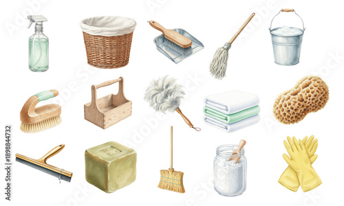 Watercolor cleaning supplies and housekeeping tools set