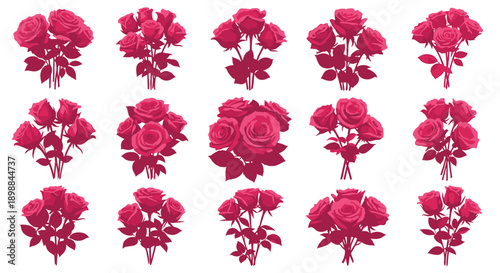 Collection of pink roses in various arrangements