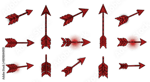 Collection of various red arrows pointing in different directions