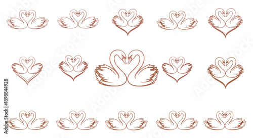 Set of handdrawn heart and love symbols with swirls and curls