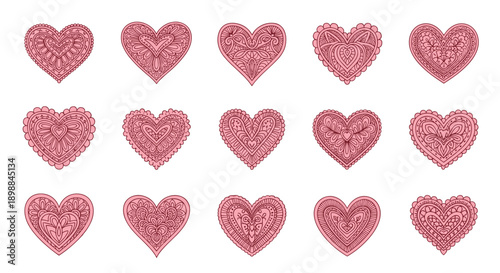 Set of twelve pink textured hearts for love