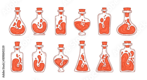 Collection of laboratory glassware with colorful liquids