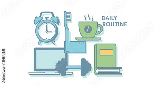 Daily Routine with Laptop and Fitness Elements.