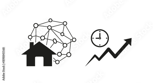 Simple black icons representing home network and increasing trend over time.