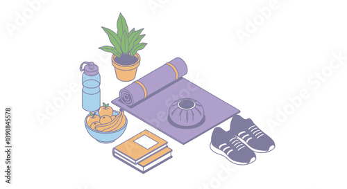 Yoga accessories and equipment on a mat.