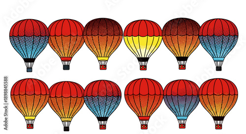 Collection of colorful hot air balloons floating in the sky