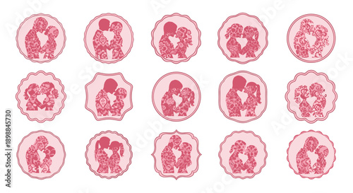 Collection of pink floral stamps with various flower and leaf designs