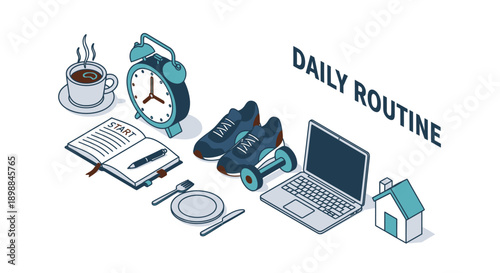 Daily Routine with Laptop and Office Supplies.