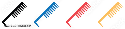 Set of four colorful hair combs isolated on white background for beauty and grooming products