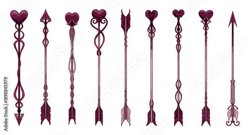Set of decorative wrought iron arrow ornaments with intricate designs