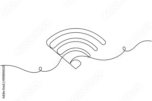 Wi Fi signal icon continuous one line drawing on white background minimalist wireless internet connection symbol outline vector illustration