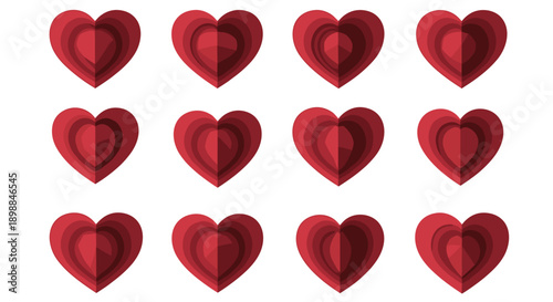 Multiple red heart shapes arranged in a grid pattern