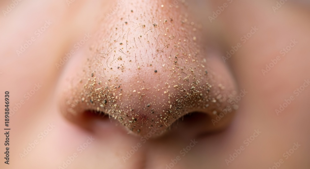 Fototapeta premium A close-up view of a nose with blackheads and whiteheads on the skin